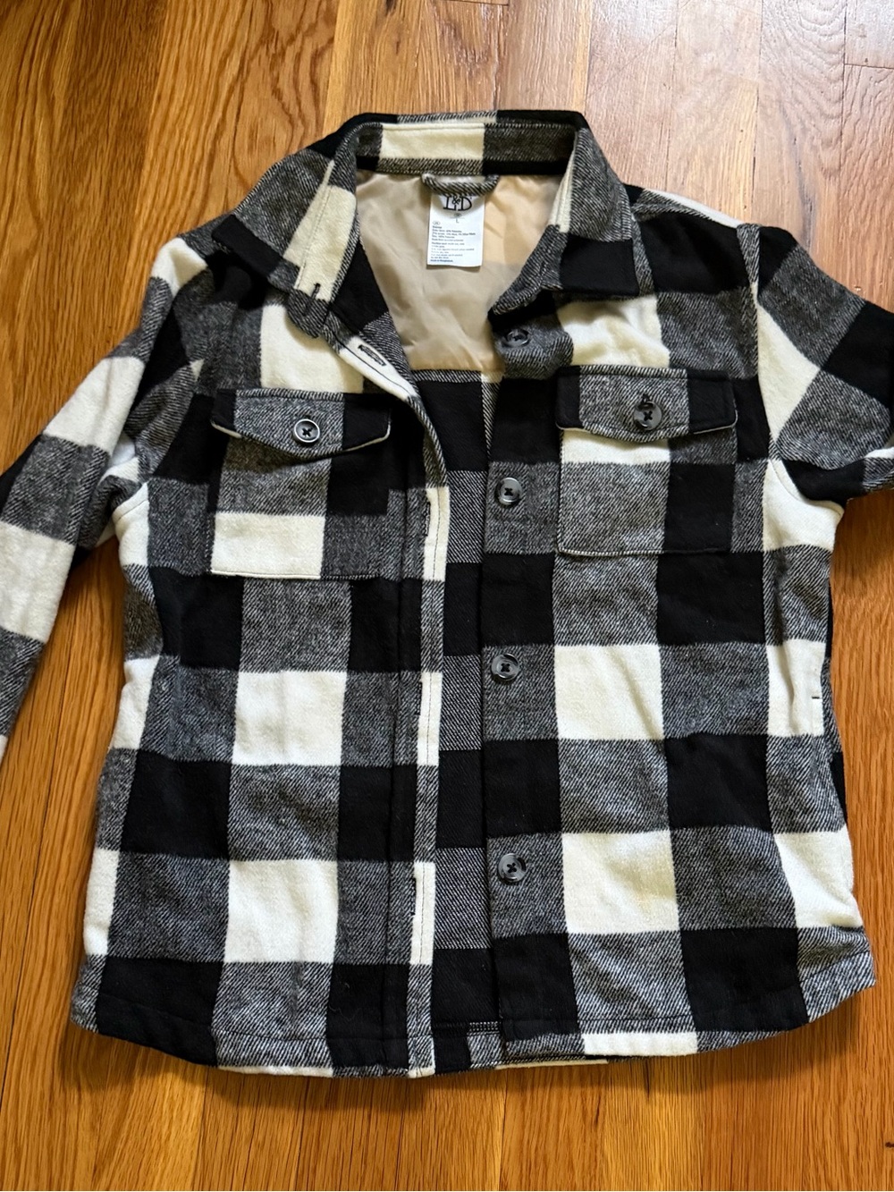 Kids Black & White Buffalo Plaid Button-Front Shirt Jacket